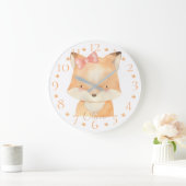 Niedlicher Personalisierter Watercolor Baby Fox mi Große Wanduhr (Zuhause)