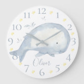 Niedlicher Personalisierter Watercolor Baby Whale Große Wanduhr (Vorderseite)