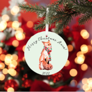 Niedlicher Personalisierter Weihnachtsfox Keramik Ornament