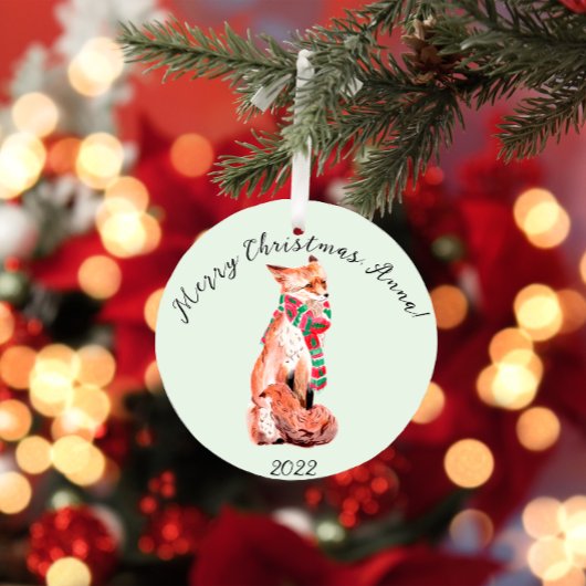 Niedlicher Personalisierter Weihnachtsfox Keramik Ornament