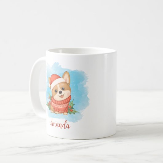 Niedlicher Personalisierter Weihnachtskorgi Kaffeetasse (Vorderseite Links)