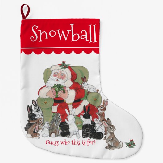 Niedlicher Personalisierter Weihnachtsmann Bunny R Großer Weihnachtsstrumpf (Vorderseite)