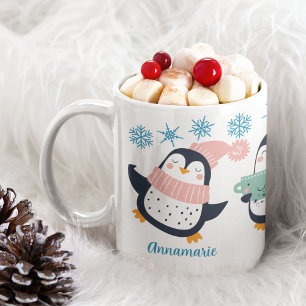 Niedlicher Personalisierter Winterpinguin Snowflak Kaffeetasse