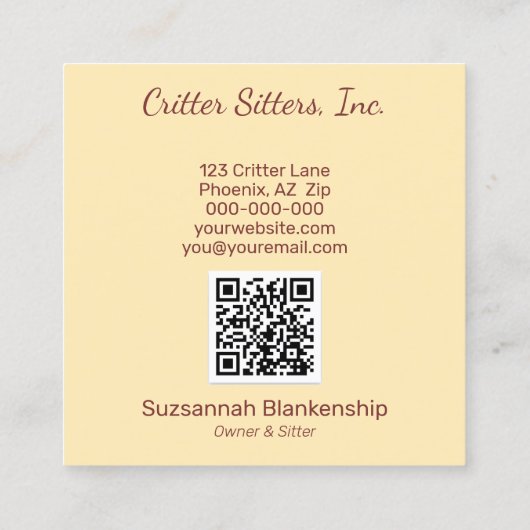 Niedlicher Pet-Care-Guinea - QR-Code Quadratische Visitenkarte (Rückseite)