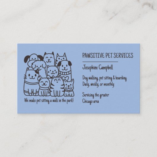 Niedlicher Pet Sitter Blue Cat Dog QR Code Visitenkarte (Vorderseite)