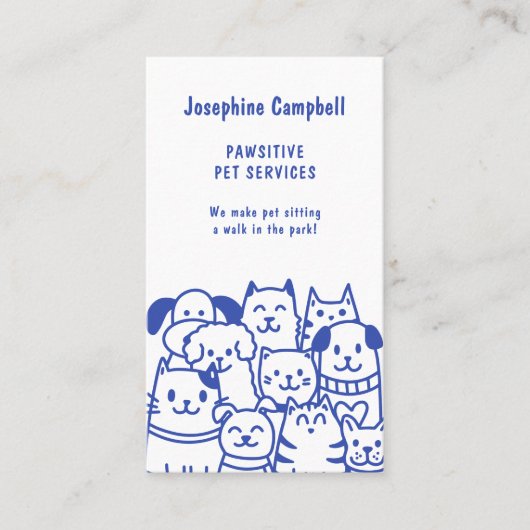 Niedlicher Pet Sitter Minimal Abbildung QR Code Bl Visitenkarte (Vorderseite)