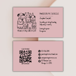 Niedlicher Pet Sitter Pink Cat QR Code Visitenkarte