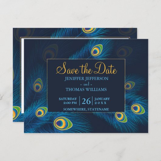 Niedlicher Pfau Save the Date Postkarte (Vorne/Hinten)