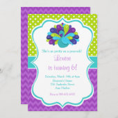 Niedlicher Pfauengrün und Lila Geburtstag Einladung (Vorne/Hinten)
