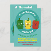 Niedlicher Pfeffer capsicum trio singen Cartoon in Einladung (Vorne/Hinten)