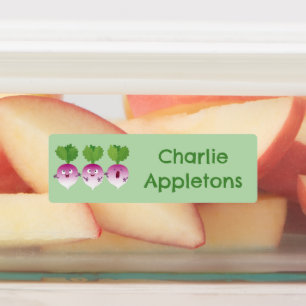 Niedlicher pflanzlicher Trio-Cartoon aus Rüben per Etiketten