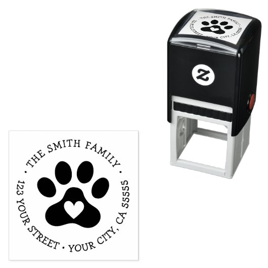 Niedlicher Pfotendruck mit Herz-Rücksendeadresse Permastempel (Beispiel)