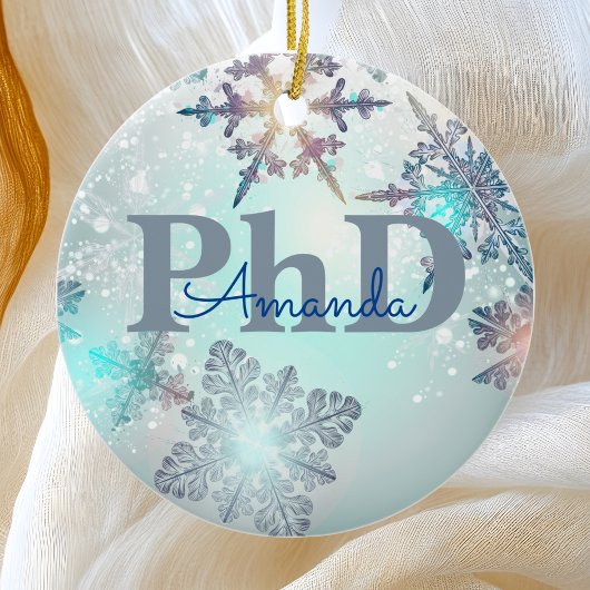 Niedlicher PhD-Abschluss Personalisiert Name Blau Keramik Ornament