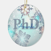Niedlicher PhD-Abschluss Personalisiert Name Blau Keramik Ornament (Links)
