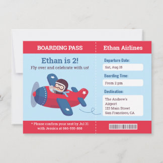 Niedlicher Pilot Flugzeug Boarding Pass Geburtstag Einladung