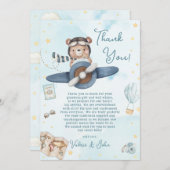 Niedlicher Pilot Teddy Bear Blue Flugzeug Boy Baby Dankeskarte (Vorne/Hinten)