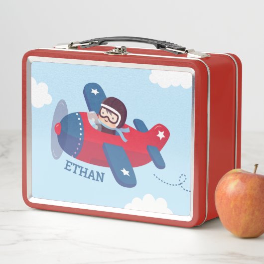 Niedlicher Pilotenjunge in Propellerflugzeug Perso Metall Brotdose (Beispiel)