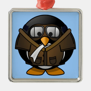 Niedlicher Pilotenpinguin Ornament Aus Metall