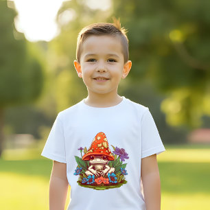 Niedlicher Pilz-Frosch-Blumen-Fantasie T-Shirt