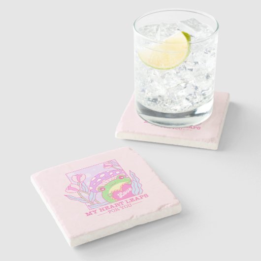 Niedlicher Pilz und Frosch - mein Herz springt für Steinuntersetzer (Seitenansicht)