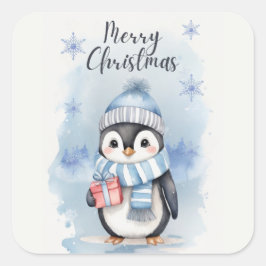 "Niedlicher Pinguin 2" Quadratischer Aufkleber