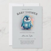 Niedlicher Pinguin Adorable Watercolor Kinderdusch Einladung (Vorderseite)