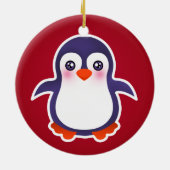 Niedlicher Pinguin auf der Roten Hintergrunddarste Keramik Ornament (Hinten)