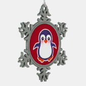 Niedlicher Pinguin auf der Roten Hintergrunddarste Schneeflocken Zinn-Ornament (Links)