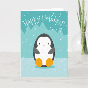 Niedlicher Pinguin auf Eis Blauer Winter Weihnacht Feiertagskarte