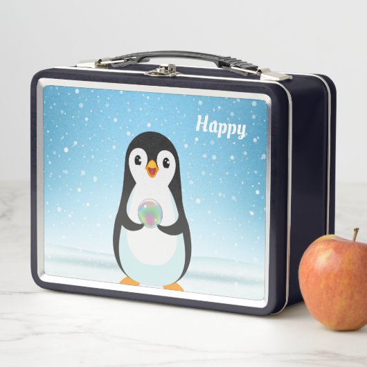 Niedlicher Pinguin auf Light Blue Metall Brotdose (Beispiel)