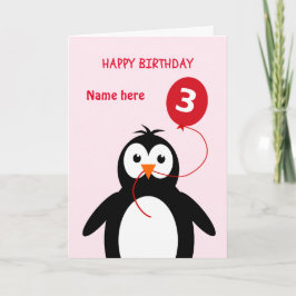 Niedlicher Pinguin aus dem 3. Geburtstag: Name pin Karte