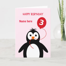 Niedlicher Pinguin aus dem 3. Geburtstag: Name pin Karte