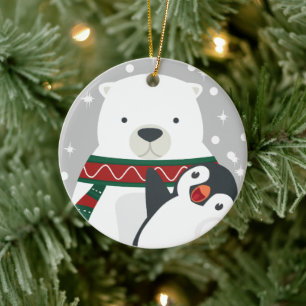 Niedlicher Pinguin Bear Eat Drink Frohe Weihnachte Keramik Ornament