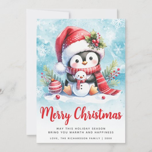 Niedlicher Pinguin Blau und Rot Frohe Weihnachten (Vorderseite)