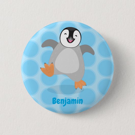 Niedlicher Pinguin-Cartoon Button (Vorderseite)