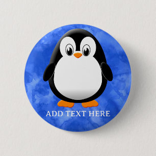 Niedlicher Pinguin Cartoon Custom Blue Watercolor Button
