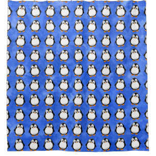 Niedlicher Pinguin Cartoon Custom Blue Watercolor Duschvorhang