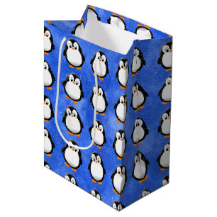 Niedlicher Pinguin Cartoon Custom Blue Watercolor Mittlere Geschenktüte