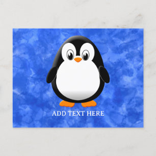 Niedlicher Pinguin Cartoon Custom Blue Watercolor Postkarte