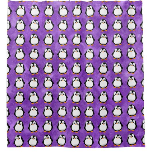 Niedlicher Pinguin Cartoon Custom Lila Water Color Duschvorhang (Vorderseite)