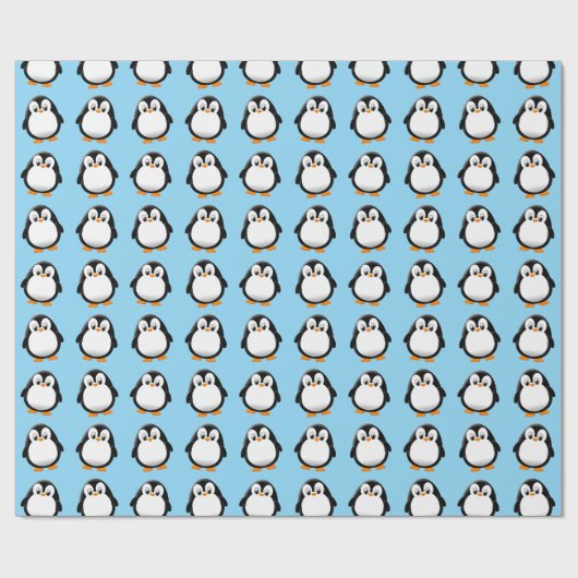 Niedlicher Pinguin Cartoon Custom Winter Blue Geschenkpapier (Flach)