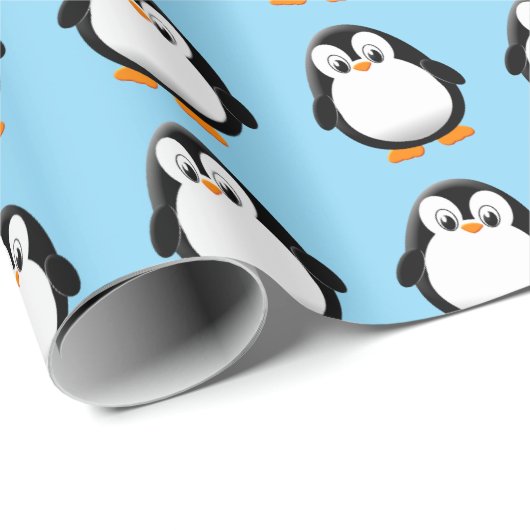 Niedlicher Pinguin Cartoon Custom Winter Blue Geschenkpapier (Rolleneckpunkt)