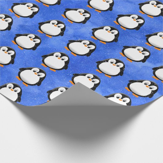 Niedlicher Pinguin Cartoon Custom Winter Blue Wate Geschenkpapier (Ecke)