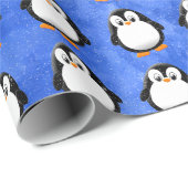 Niedlicher Pinguin Cartoon Custom Winter Blue Wate Geschenkpapier (Rolleneckpunkt)