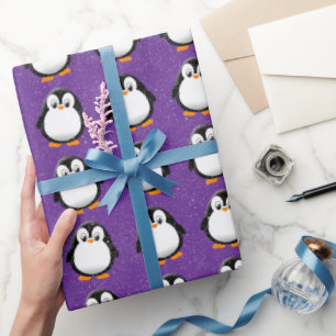 Niedlicher Pinguin Cartoon Custom Winter Lila Geschenkpapier