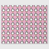 Niedlicher Pinguin-Cartoon Custom Winter Pink Geschenkpapier (Flach)