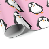 Niedlicher Pinguin-Cartoon Custom Winter Pink Geschenkpapier (Rolleneckpunkt)