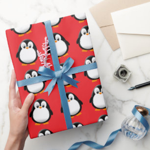 Niedlicher Pinguin Cartoon Custom Winter Red Geschenkpapier