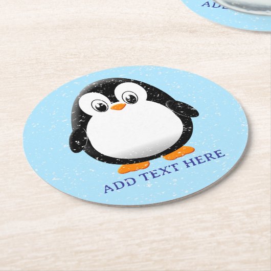 Niedlicher Pinguin-Cartoon Custom Winter Runder Pappuntersetzer (Angewinkelt)