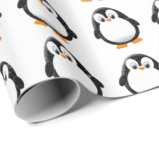 Niedlicher Pinguin Cartoon Custom Winter White Geschenkpapier (Rolleneckpunkt)